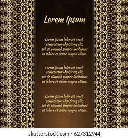 Flyer holiday card, frame for congratulations on your wedding, Valentine's day, birthday, invitation, gratitude, celebration, Declaration of love. Vector brown, gold background with a mandala. eps10