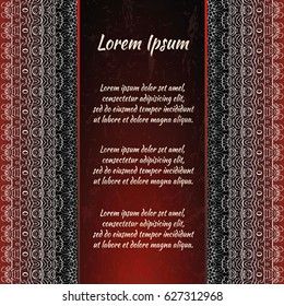 Flyer holiday card, frame for congratulations on your wedding, Valentine's day, birthday, invitation, gratitude, celebration, Declaration of love. Vector red background with a mandala pattern. eps10