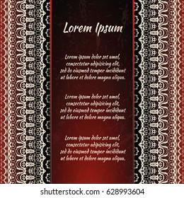 Flyer holiday card, frame for congratulations on your wedding, Valentine's day, birthday, invitation, gratitude, celebration, Declaration of love. Vector red background with a mandala pattern. eps10