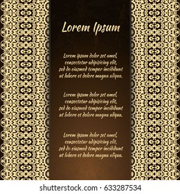 Flyer holiday card, frame for congratulations on your wedding, Valentine's day, birthday, invitation, gratitude, celebration, Declaration of love. Vector brown, gold background with a mandala. eps10