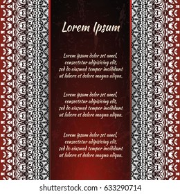 Flyer holiday card, frame for congratulations on your wedding, Valentine's day, birthday, invitation, gratitude, celebration, Declaration of love. Vector red background with a mandala pattern. eps10