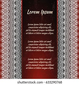 Flyer holiday card, frame for congratulations on your wedding, Valentine's day, birthday, invitation, gratitude, celebration, Declaration of love. Vector red background with a mandala pattern. eps10