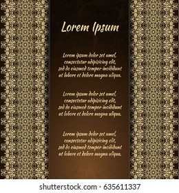 Flyer holiday card, frame for congratulations on your wedding, Valentine's day, birthday, invitation, gratitude, celebration, Declaration of love. Vector brown, gold background with a mandala. eps10