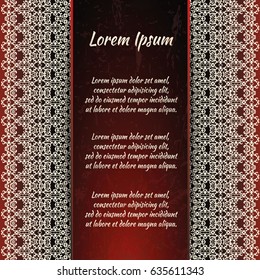 Flyer holiday card, frame for congratulations on your wedding, Valentine's day, birthday, invitation, gratitude, celebration, Declaration of love. Vector red background with a mandala pattern. eps10