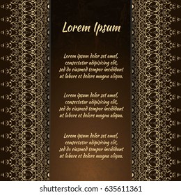 Flyer holiday card, frame for congratulations on your wedding, Valentine's day, birthday, invitation, gratitude, celebration, Declaration of love. Vector brown, gold background with a mandala. eps10