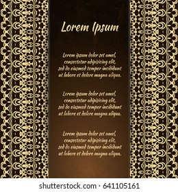 Flyer holiday card, frame for congratulations on your wedding, Valentine's day, birthday, invitation, gratitude, celebration, Declaration of love. Vector brown, gold background with a mandala. eps10