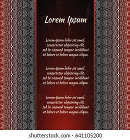 Flyer holiday card, frame for congratulations on your wedding, Valentine's day, birthday, invitation, gratitude, celebration, Declaration of love. Vector red background with a mandala pattern. eps10