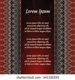 Flyer holiday card, frame for congratulations on your wedding, Valentine's day, birthday, invitation, gratitude, celebration, Declaration of love. Vector red background with a mandala pattern. eps10