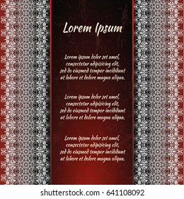 Flyer holiday card, frame for congratulations on your wedding, Valentine's day, birthday, invitation, gratitude, celebration, Declaration of love. Vector red background with a mandala pattern. eps10