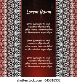 Flyer holiday card, frame for congratulations on your wedding, Valentine's day, birthday, invitation, gratitude, celebration, Declaration of love. Vector red background with a mandala pattern. eps10