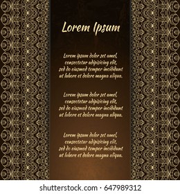 Flyer holiday card, frame for congratulations on your wedding, Valentine's day, birthday, invitation, gratitude, celebration, Declaration of love. Vector brown, gold background with a mandala. eps10