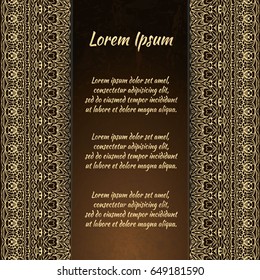 Flyer holiday card, frame for congratulations on your wedding, Valentine's day, birthday, invitation, gratitude, celebration, Declaration of love. Vector brown, gold background with a mandala. eps10