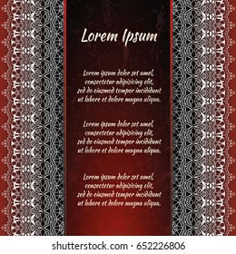 Flyer holiday card, frame for congratulations on your wedding, Valentine's day, birthday, invitation, gratitude, celebration, Declaration of love. Vector red background with a mandala pattern. eps10