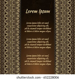 Flyer holiday card, frame for congratulations on your wedding, Valentine's day, birthday, invitation, gratitude, celebration, Declaration of love. Vector brown, gold background with a mandala. eps10