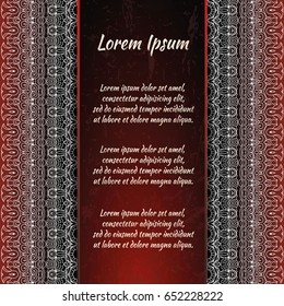 Flyer holiday card, frame for congratulations on your wedding, Valentine's day, birthday, invitation, gratitude, celebration, Declaration of love. Vector red background with a mandala pattern. eps10