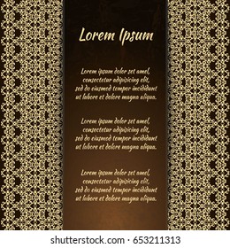 Flyer holiday card, frame for congratulations on your wedding, Valentine's day, birthday, invitation, gratitude, celebration, Declaration of love. Vector brown, gold background with a mandala. eps10