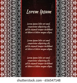 Flyer holiday card, frame for congratulations on your wedding, Valentine's day, birthday, invitation, gratitude, celebration, Declaration of love. Vector red background with a mandala pattern. eps10
