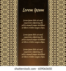 Flyer holiday card, frame for congratulations on your wedding, Valentine's day, birthday, invitation, gratitude, celebration, Declaration of love. Vector brown, gold background with a mandala. eps10