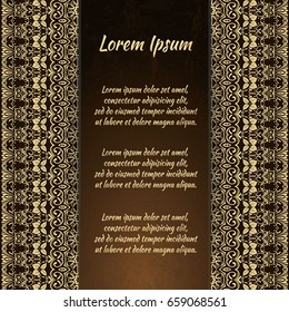 Flyer holiday card, frame for congratulations on your wedding, Valentine's day, birthday, invitation, gratitude, celebration, Declaration of love. Vector brown, gold background with a mandala. eps10