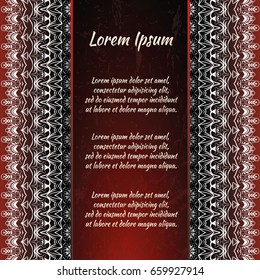 Flyer holiday card, frame for congratulations on your wedding, Valentine's day, birthday, invitation, gratitude, celebration, Declaration of love. Vector red background with a mandala pattern. eps10