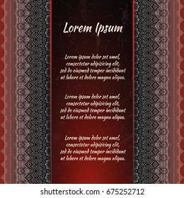 Flyer holiday card, frame for congratulations on your wedding, Valentine's day, birthday, invitation, gratitude, celebration, Declaration of love. Vector red background with a mandala pattern. eps10