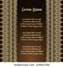 Flyer holiday card, frame for congratulations on your wedding, Valentine's day, birthday, invitation, gratitude, celebration, Declaration of love. Vector brown, gold background with a mandala. eps10