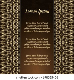 Flyer holiday card, frame for congratulations on your wedding, Valentine's day, birthday, invitation, gratitude, celebration, Declaration of love. Vector brown, gold background with a mandala. eps10