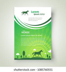 Flyer Horse grassland theme curves green color cover brochure design template
