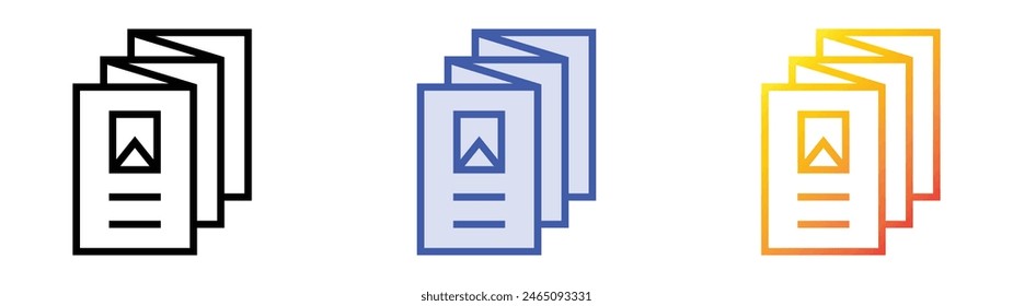 icono de folleto. Diseño de estilo de relleno lineal, azul y degradado aislado sobre fondo blanco