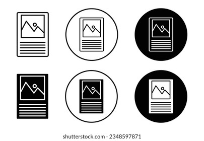 Flyer Icon set. brochure or booklet vector symbol in black filled and outlined style.