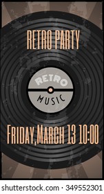 Flyer invitation to a retro party with a vinyl record.