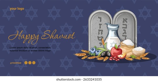 Flyer Jewish Holiday Happy Shavuot. Isolate on a white background. The illustration is drawn by hand. Handmade. Vector