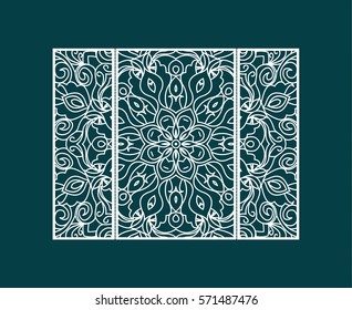 Flyer laser cut a mandala. Cut paper card with lace pattern. Wedding invitations, postcards and business cards templates. Decorative cards for laser cutting.