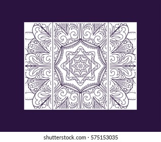 Flyer laser cut a mandala. Cut paper card with lace pattern. Wedding invitations, postcards and business cards templates. Decorative cards for laser cutting.