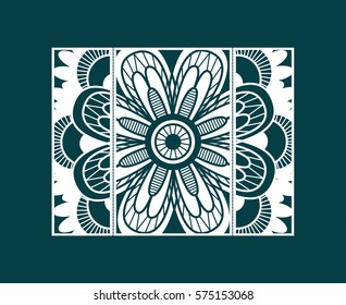 Flyer laser cut a mandala. Cut paper card with lace pattern. Wedding invitations, postcards and business cards templates. Decorative cards for laser cutting.