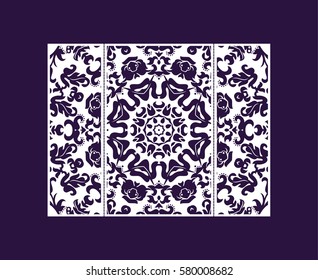 Flyer laser cut a mandala. Cut paper card with lace pattern. Wedding invitations, postcards and business cards templates. Decorative cards for laser cutting.