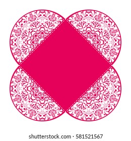 Flyer laser cut a mandala. Cut paper card with lace pattern. Wedding invitations, postcards and business cards templates. Decorative cards for laser cutting.