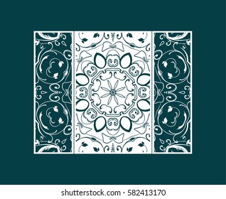 Flyer laser cut a mandala. Cut paper card with lace pattern. Wedding invitations, postcards and business cards templates. Decorative cards for laser cutting.