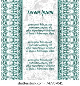 Flyer laser cut mandala. Cut paper card with lace pattern in dark teal. Wedding invitations, postcards and business card templates. Decorative cards for laser cutting. 