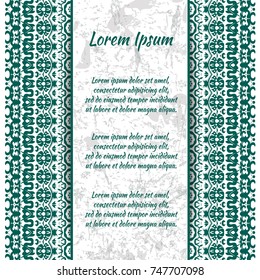 Flyer laser cut mandala. Cut paper card with lace pattern in dark teal. Wedding invitations, postcards and business card templates. Decorative cards for laser cutting. 