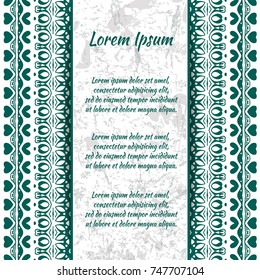 Flyer laser cut mandala. Cut paper card with lace pattern in dark teal. Wedding invitations, postcards and business card templates. Decorative cards for laser cutting. 
