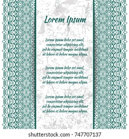 Flyer laser cut mandala. Cut paper card with lace pattern in dark teal. Wedding invitations, postcards and business card templates. Decorative cards for laser cutting. 