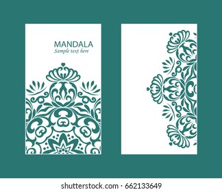Flyer laser cut mandala. Wedding invitations, postcards and business card templates. Decorative cards for laser cutting.