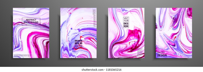 Flyer layout template with mixture of acrylic paints. Liquid marble texture. Fluid art. Applicable for design cover, flyer, poster, placard. Mixed pink, blue, purple and white paints.