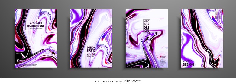 Flyer layout template with mixture of acrylic paints. Liquid marble texture. Fluid art. Applicable for design cover, flyer, poster, placard. Mixed pink, purple, blue and white paints.