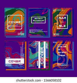 Flyer layout template with mixture of acrylic paints. Liquid marble texture. Fluid art. Applicable for design cover, flyer, poster, placard. 
