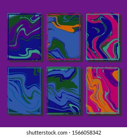 Flyer layout template with mixture of acrylic paints. Liquid marble texture. Fluid art. Applicable for design cover, flyer, poster, placard. 