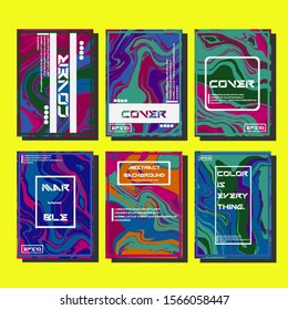 Flyer layout template with mixture of acrylic paints. Liquid marble texture. Fluid art. Applicable for design cover, flyer, poster, placard. 