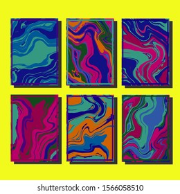 Flyer layout template with mixture of acrylic paints. Liquid marble texture. Fluid art. Applicable for design cover, flyer, poster, placard. 