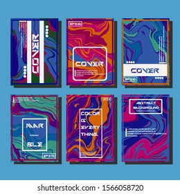 Flyer layout template with mixture of acrylic paints. Liquid marble texture. Fluid art. Applicable for design cover, flyer, poster, placard. 